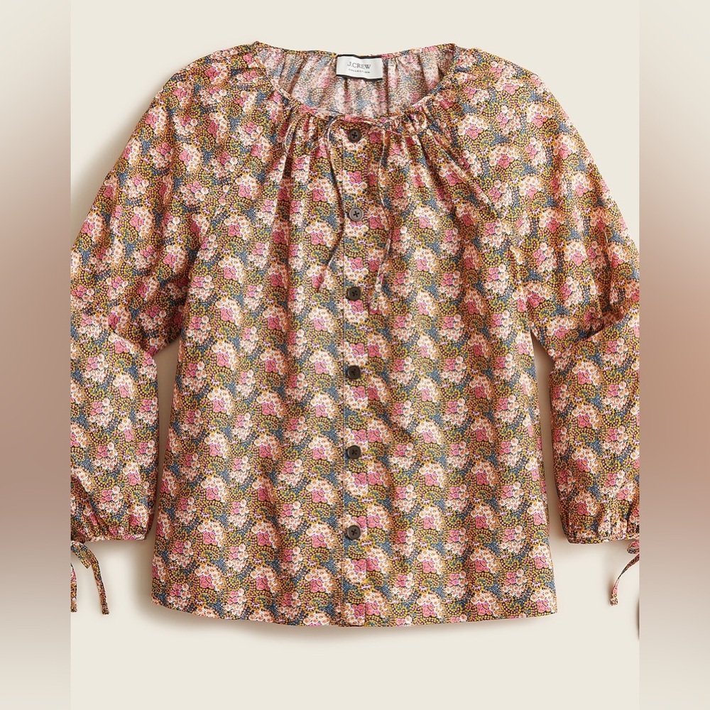 J. Crew Tie-Sleeve Button-Front Blouse in Ratti® Floral